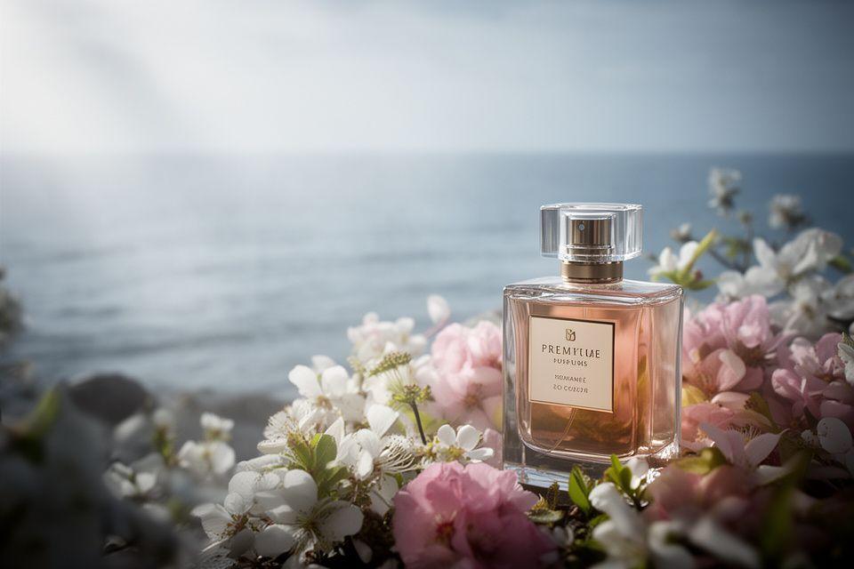 Limitierte Frühlingsedition in einem luxuriösen Flakon neben frischen Blumen und einer ruhigen Seelandschaft